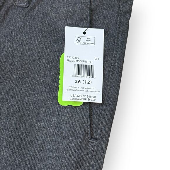 Volcom Pants Youth 26 Gray Chino Frickin Modern Straight Regular Stretch Preppy - Picture 4 of 11